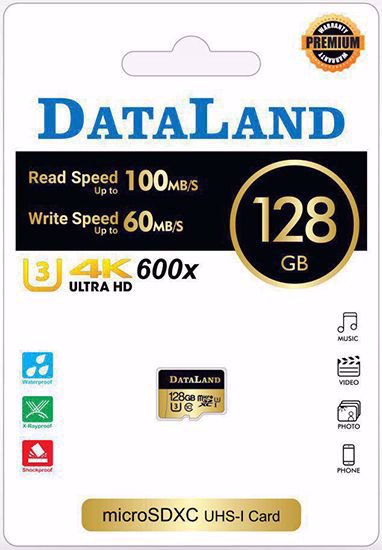 کارت حافظه microSDXC دیتالند مدل 600x کلاس UHS-I U3 سرعت 100MBps ظرفیت 128 گیگابایت front